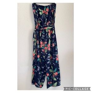 XL Tropical floral print romper with pockets Blush